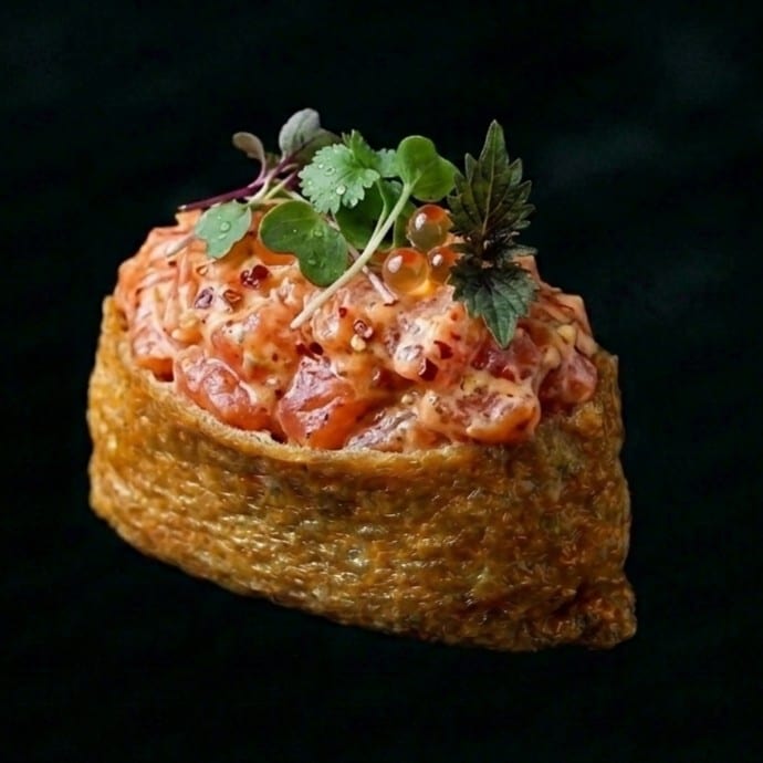 Spicy Yellowtail with Micro Greens Inari.