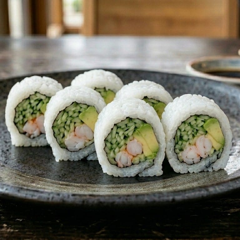 Shrimp Avocado Cucumber Roll.