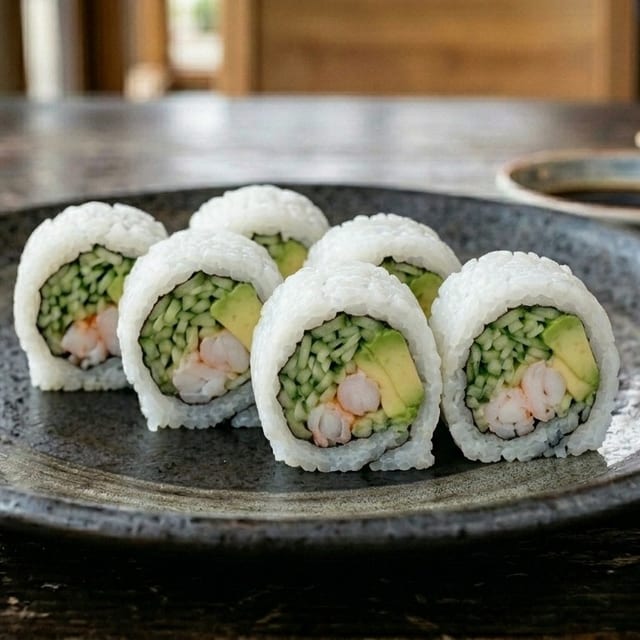 Shrimp Avocado Cucumber Roll.