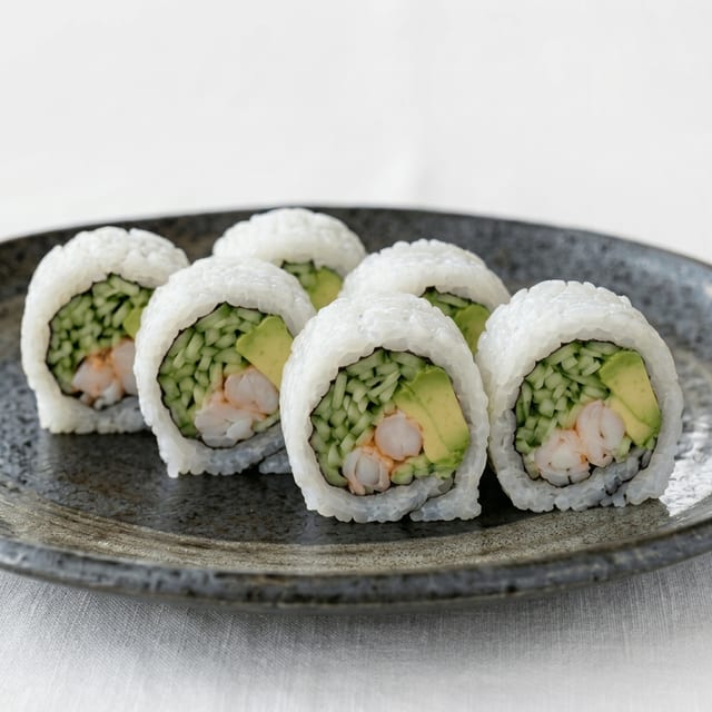 Shrimp Avocado Cucumber Maki.